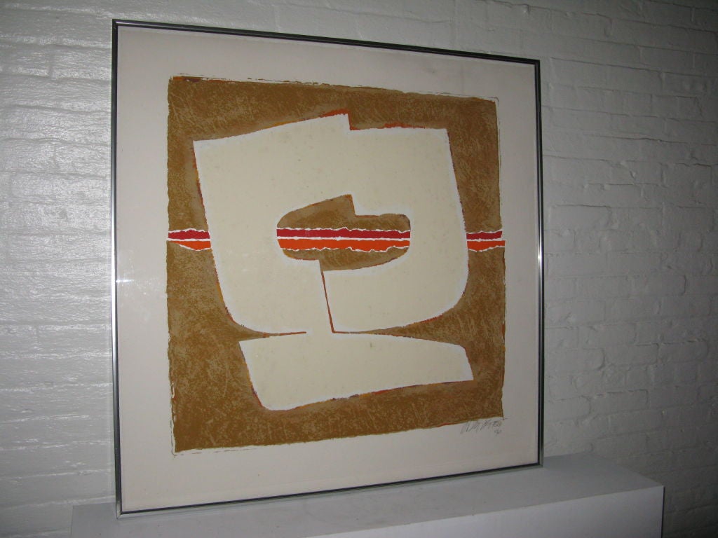 Abstract colored lithograph with geometric form.Signed and numbered.