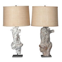 Pair of Table Lamps with Petrified Wood Bases