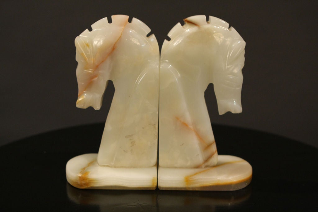 American Vintage Onyx Marble Horse Head Bookends