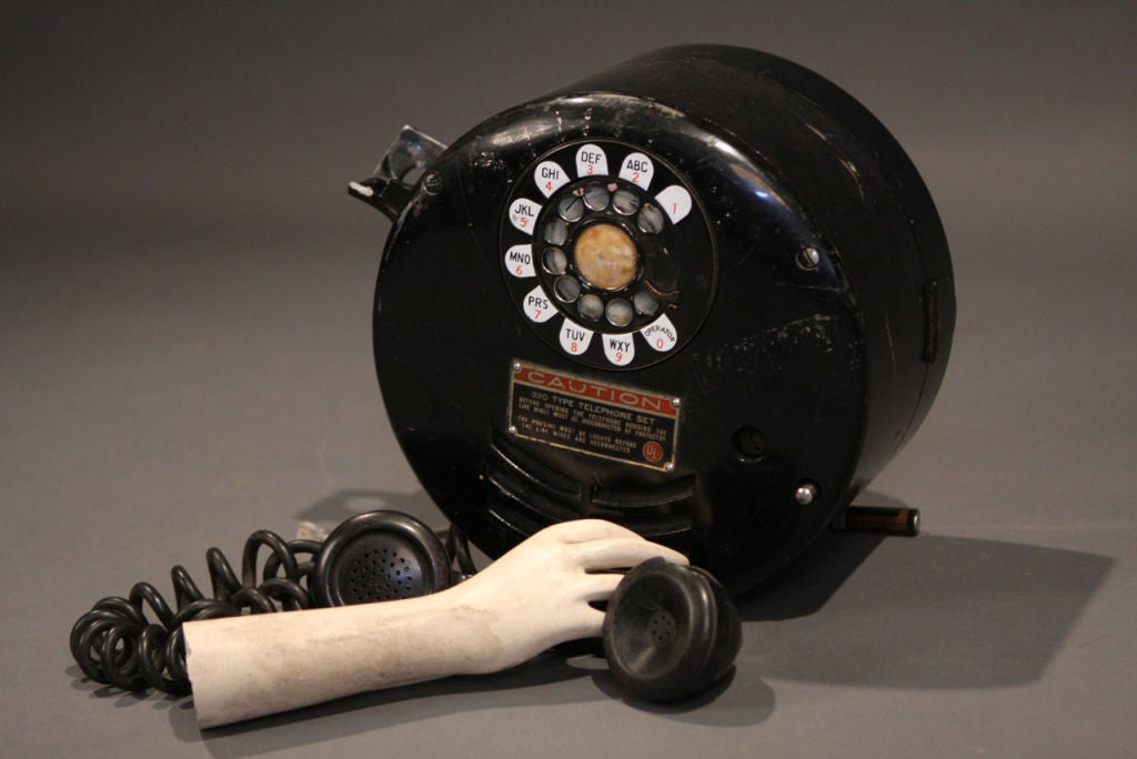 Bell System model 320 Explosion Proof Coal Mine rotary phone. Used in places where unstable gases may be present and an initial spark could cause an explosion. Single line with industrial round wall enclosure. Phone works if connected to line. Very