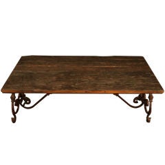 Ornate Wrought Iron & Wood Coffee Table