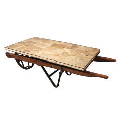 Used French Lettered Wheel Barrow Coffee Table
