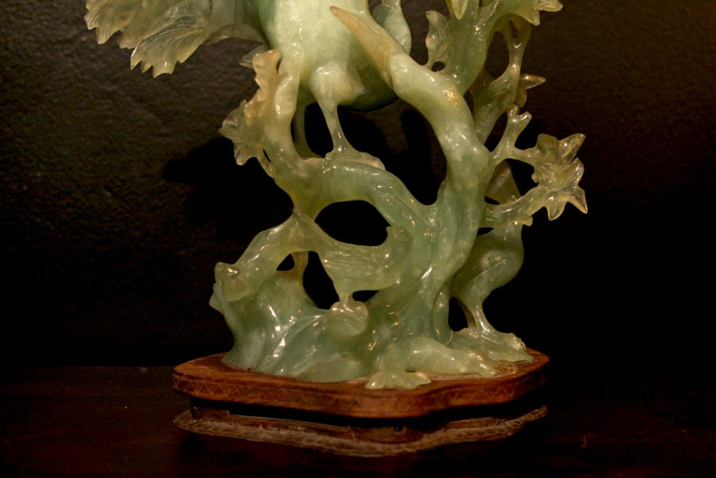20th Century Hand Carved Jade Peacock Sculpture