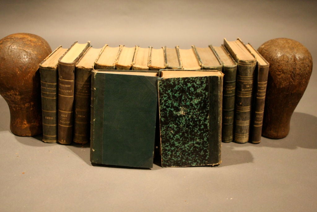 Collection of 14 19th century leather bound books. In French. Only sold as decorative collection. Each book is 9 3/4