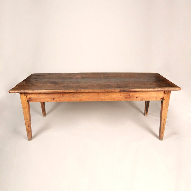 French Lindenwood Dining Farm Table In Distressed Condition For Sale In Los Angeles, CA