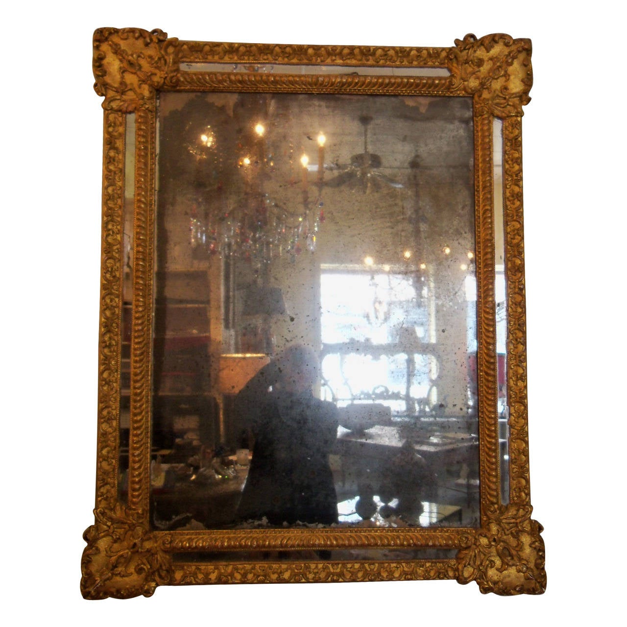 Graceful and lovely Italian early 19thc  rectangular mirror.  Gentle curves and foliate forms  set off the double wood frames which are embellished with gesso and gilt.