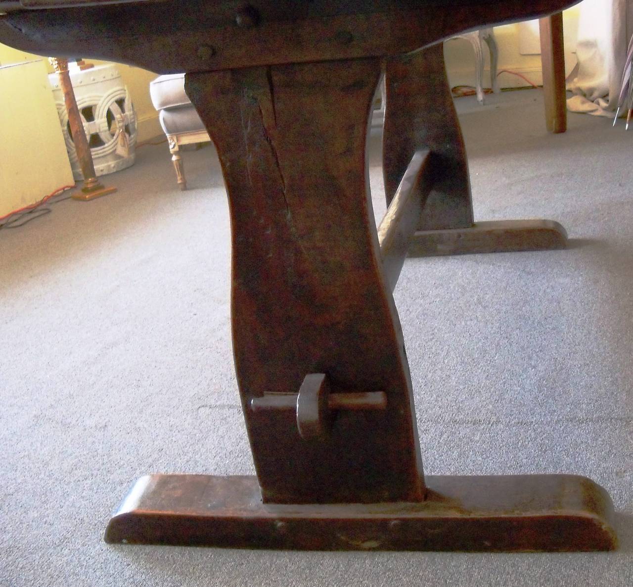 Stained 19th Century Italian Walnut Trestle Table For Sale