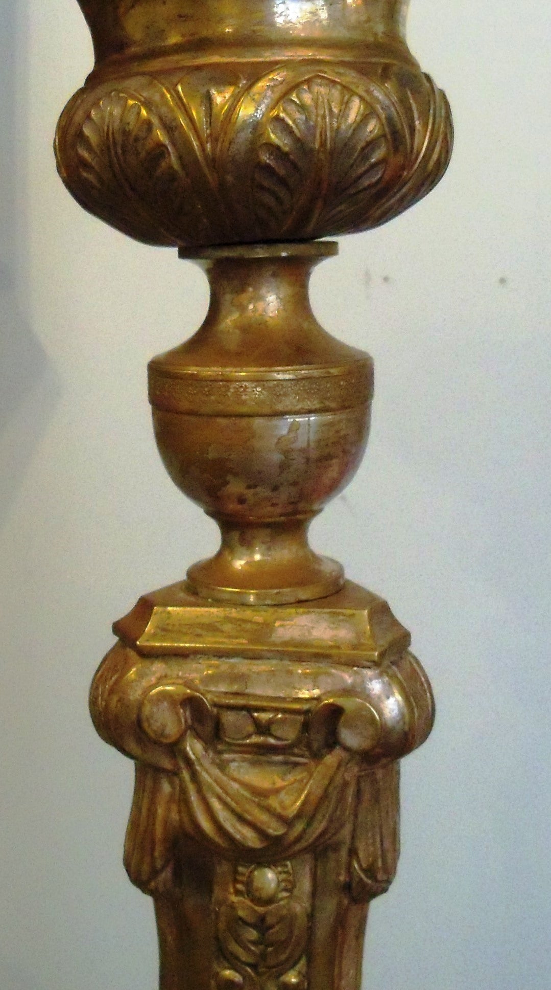 French Two Similar Large Silvered Brass & Brass Mid-19th Century Church Candlesticks For Sale
