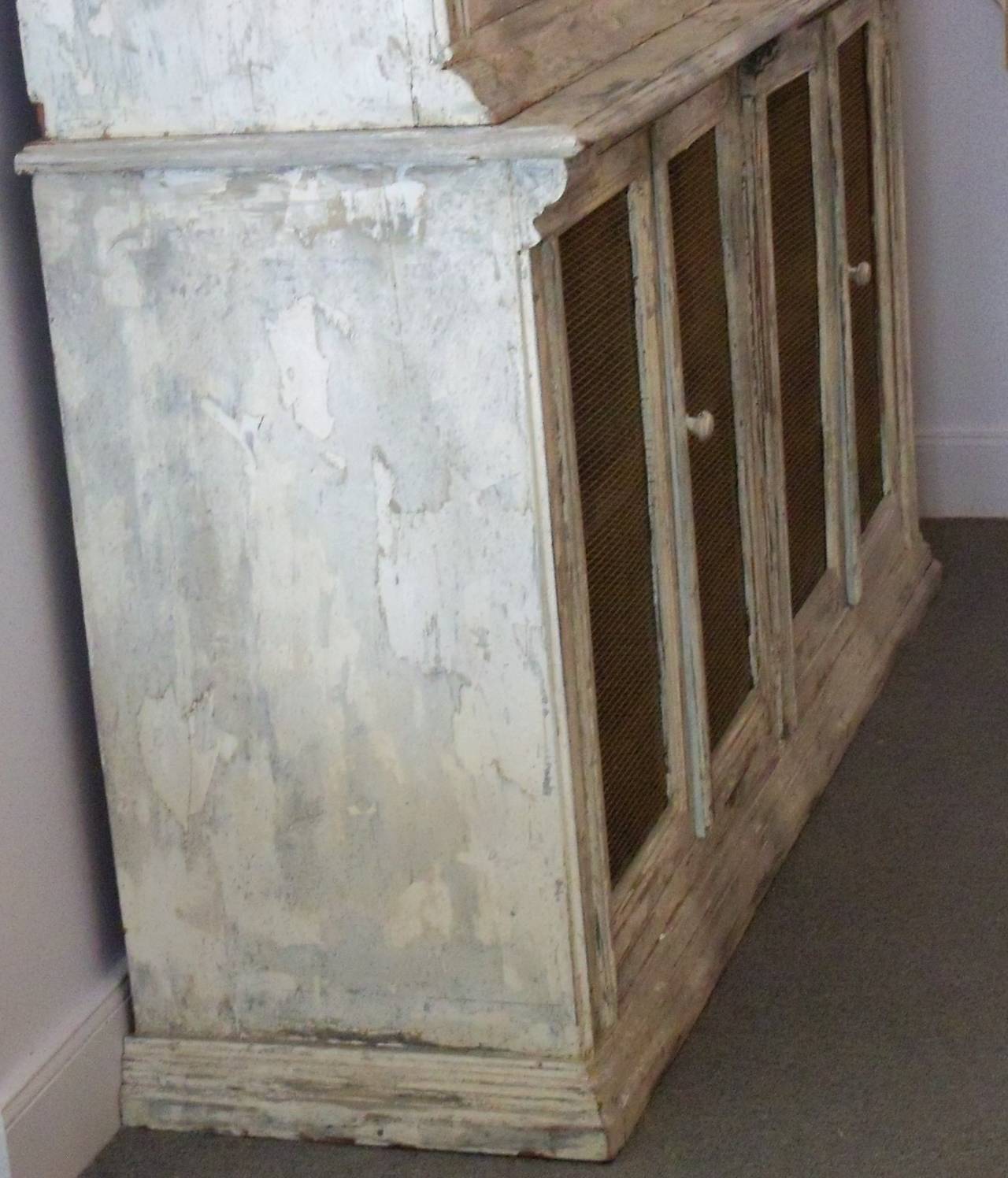 19th Century Wood Rustic Painted Cabinet with Paneled Doors of Glass and Brass In Good Condition For Sale In New Orleans, LA