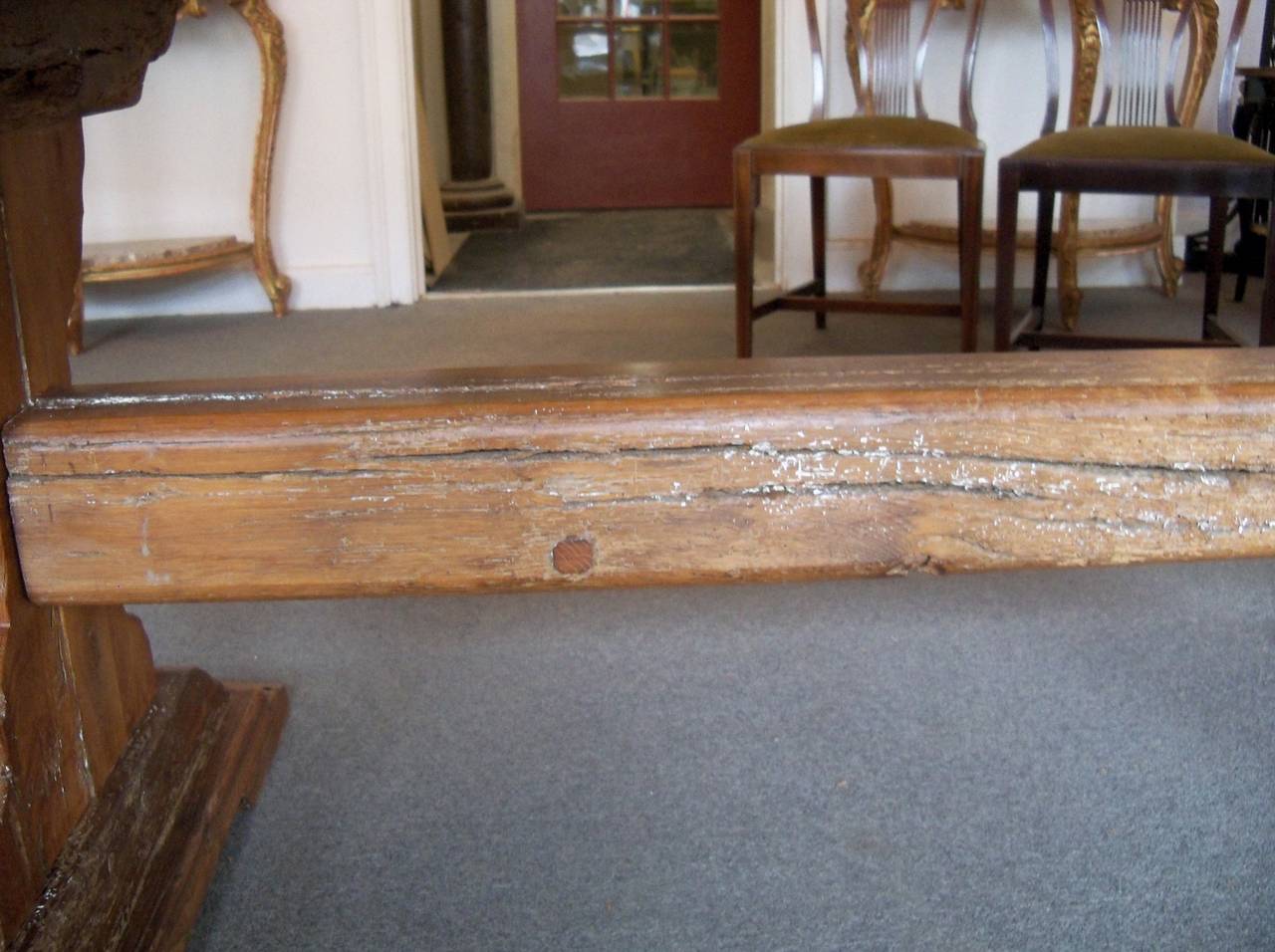 19th Century French Large Oak Trestle Table with Thick Solid Plank Top In Good Condition For Sale In New Orleans, LA