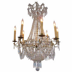 Antique Early 20th Century Large French Crystal Chandelier of the Bag Type
