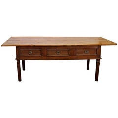 Antique 19th Century Italian Wood Three-Drawer Console Table Raised on Chamfered Legs