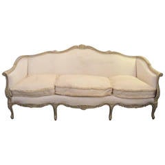 20th Century Maison Jansen Louis XV Style Carved Painted Wood Upholstered Sofa