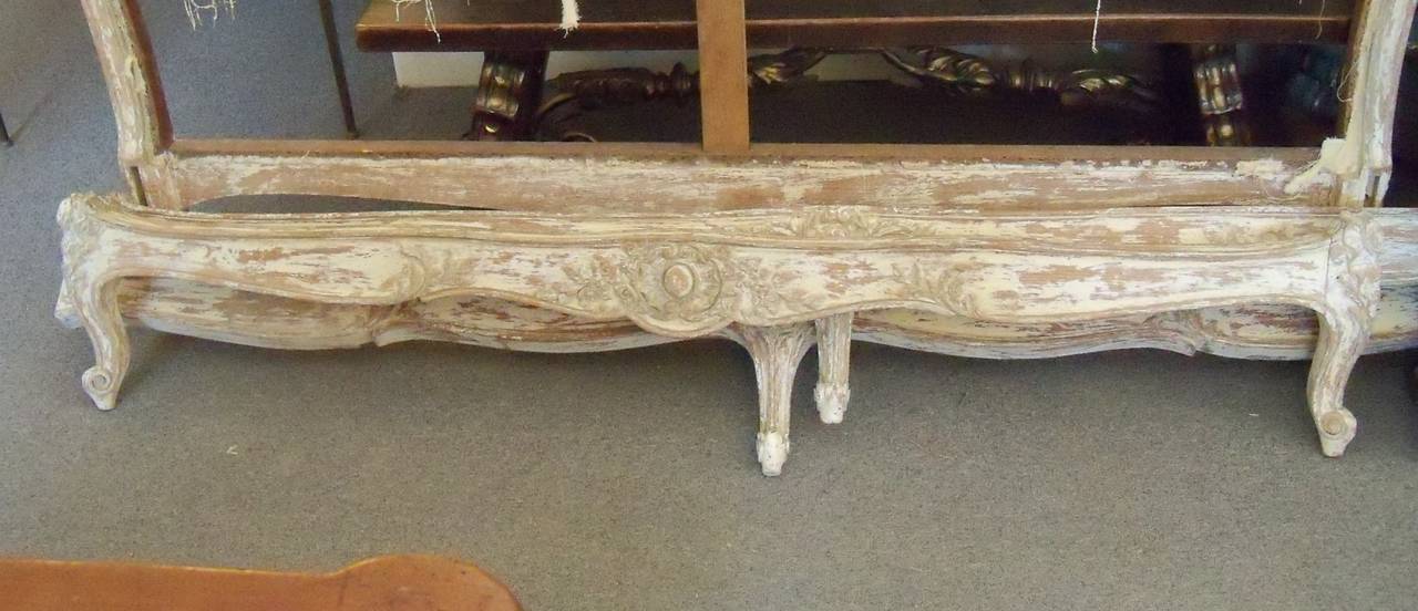 Early 20th Century Louis XV Style Distressed Carved Painted Oakwood Bed 1