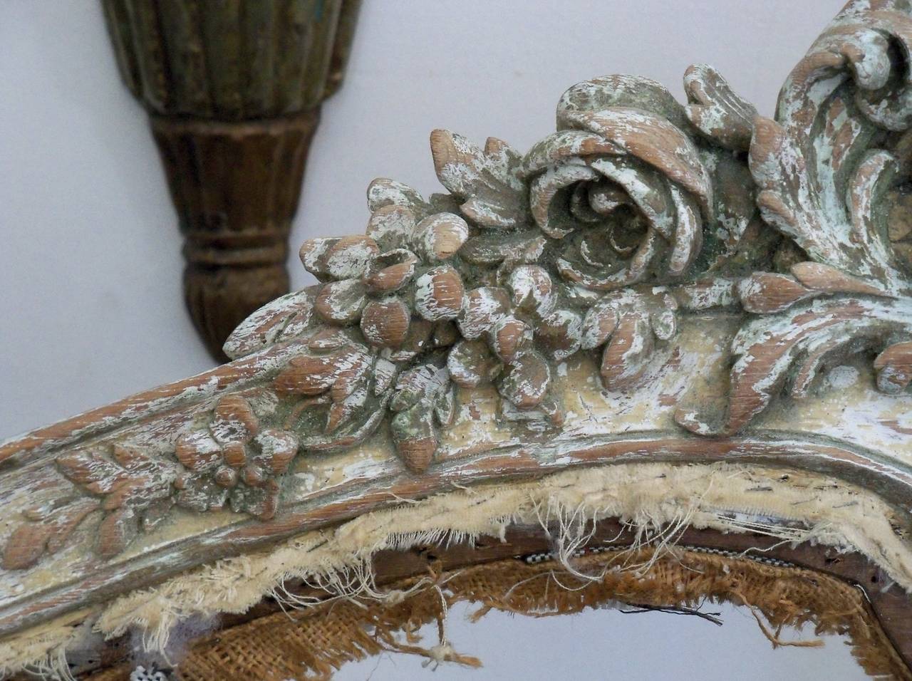 Italian Early 20th Century Louis XV Style Distressed Carved Painted Oakwood Bed