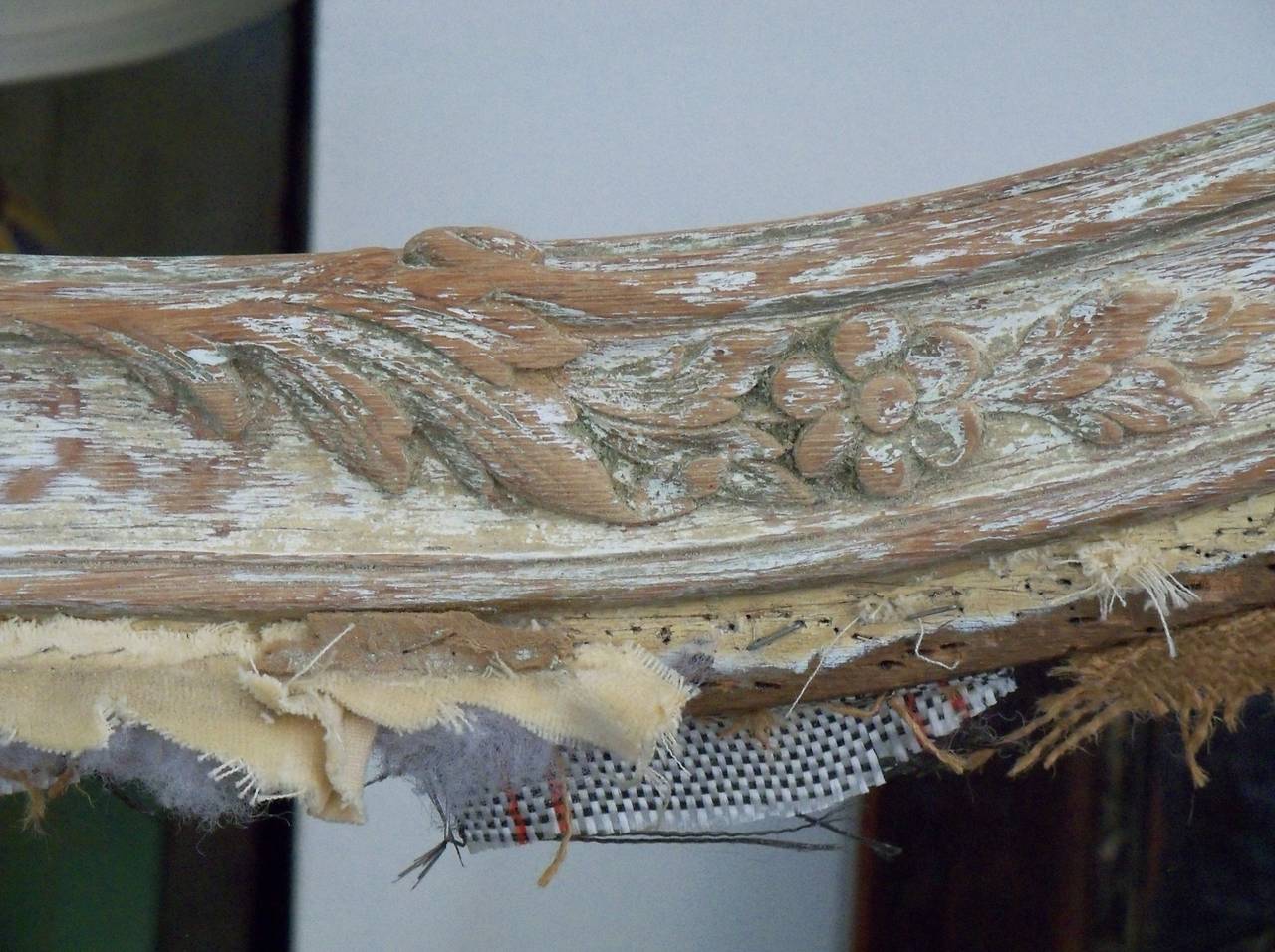 Wood Early 20th Century Louis XV Style Distressed Carved Painted Oakwood Bed