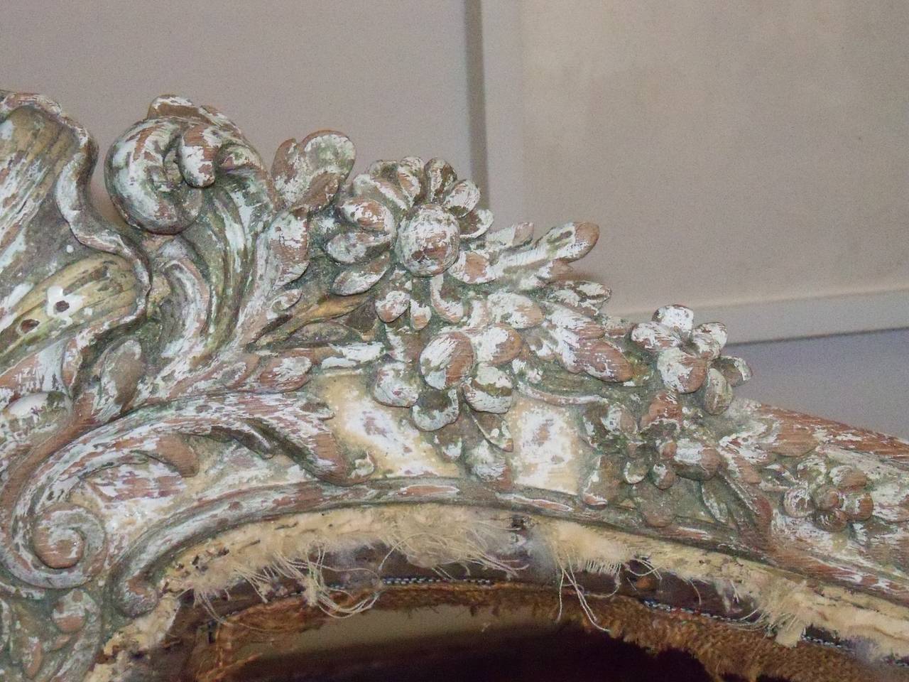 Early 20th Century Louis XV Style Distressed Carved Painted Oakwood Bed In Good Condition In New Orleans, LA