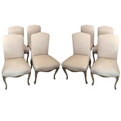 Set of Eight 20th Century Louis XV Style Carved Wood 
Upholstered Dining Chairs