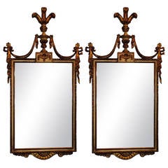 Antique Pair of Early 20th Century Neoclassical Style Carved Wood Paint & Gilt Mirrors