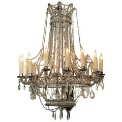 Antique Early 20th Century French Large Richly Adorned Crystal Chandelier