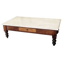 Early 20th Century Italian Wood Coffee Table with Painted Top & Stained Base