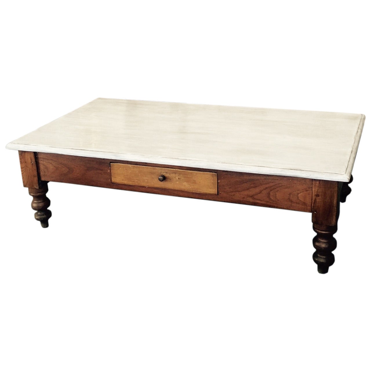 Early 20th Century Italian Wood Coffee Table with Painted Top & Stained Base For Sale