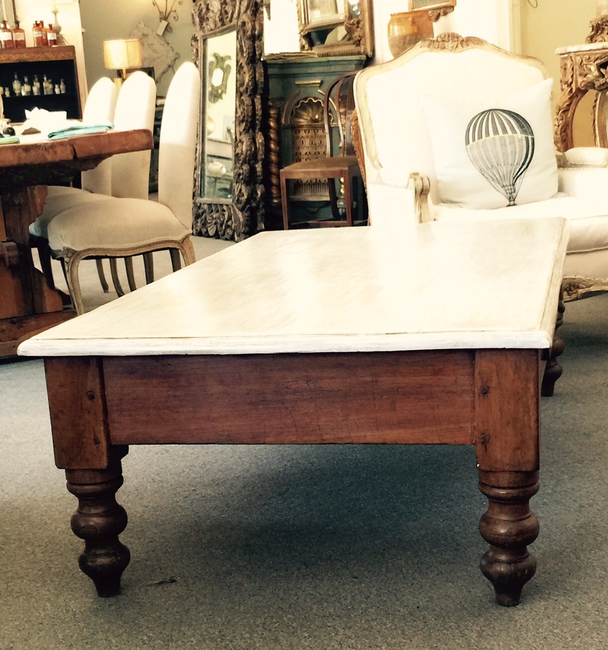 Early 20th Century Italian Wood Coffee Table with Painted Top & Stained Base For Sale 2