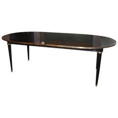 Maison Jansen Stamped Directoire Style Black Lacquered Oval Dining Table