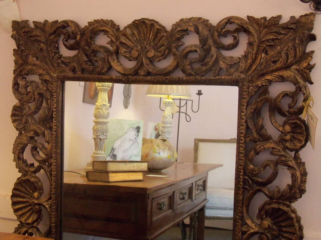 Pair of Large 20th Century Rococo Revival Style Carved Wood European Mirrors For Sale 2