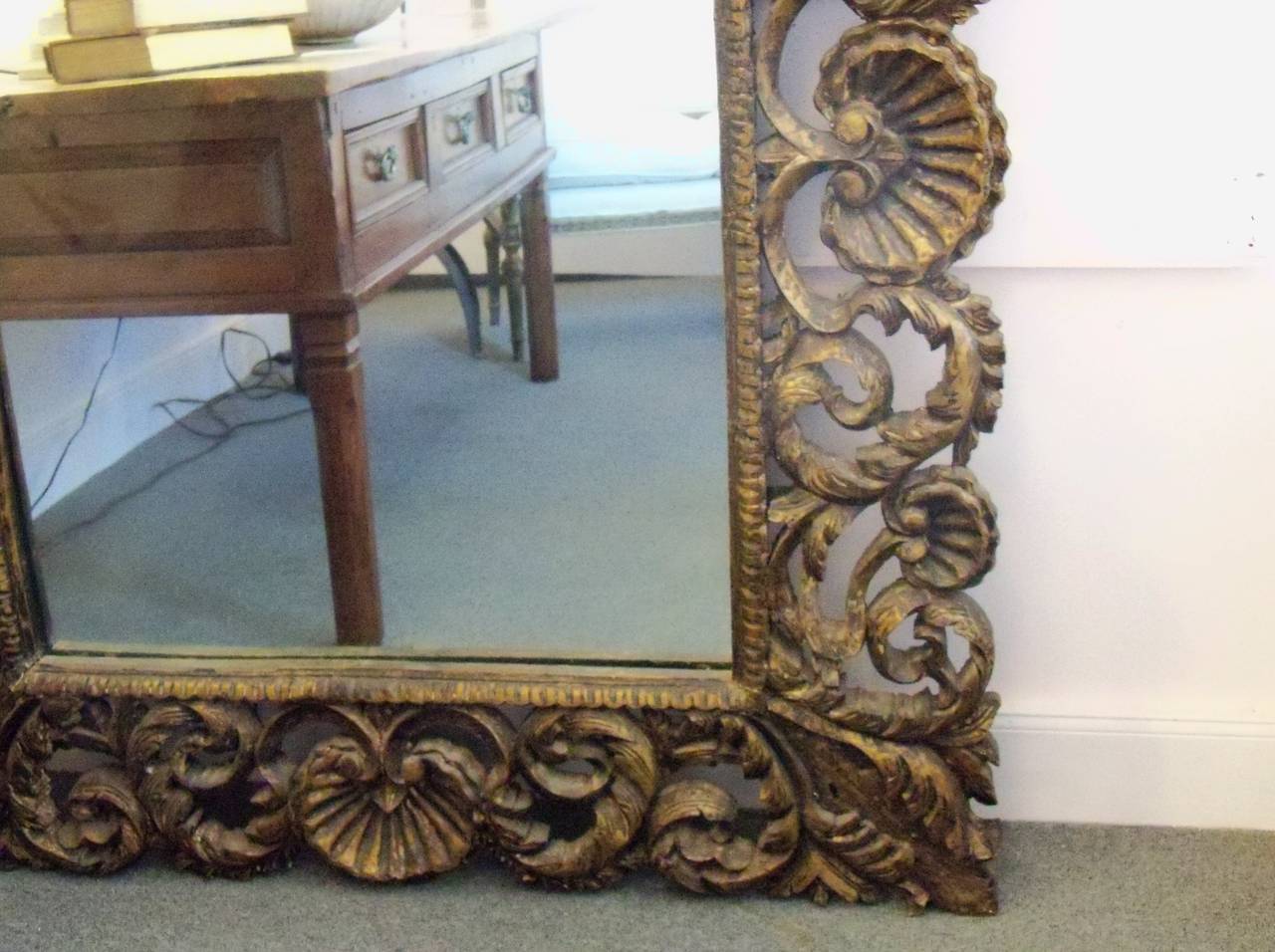 Pair of Large 20th Century Rococo Revival Style Carved Wood European Mirrors For Sale 3