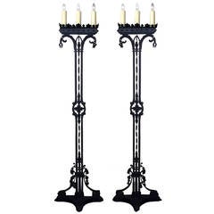 Pair of Late 19th, Early 20th Century Italian Black Painted Iron Floor Lamps