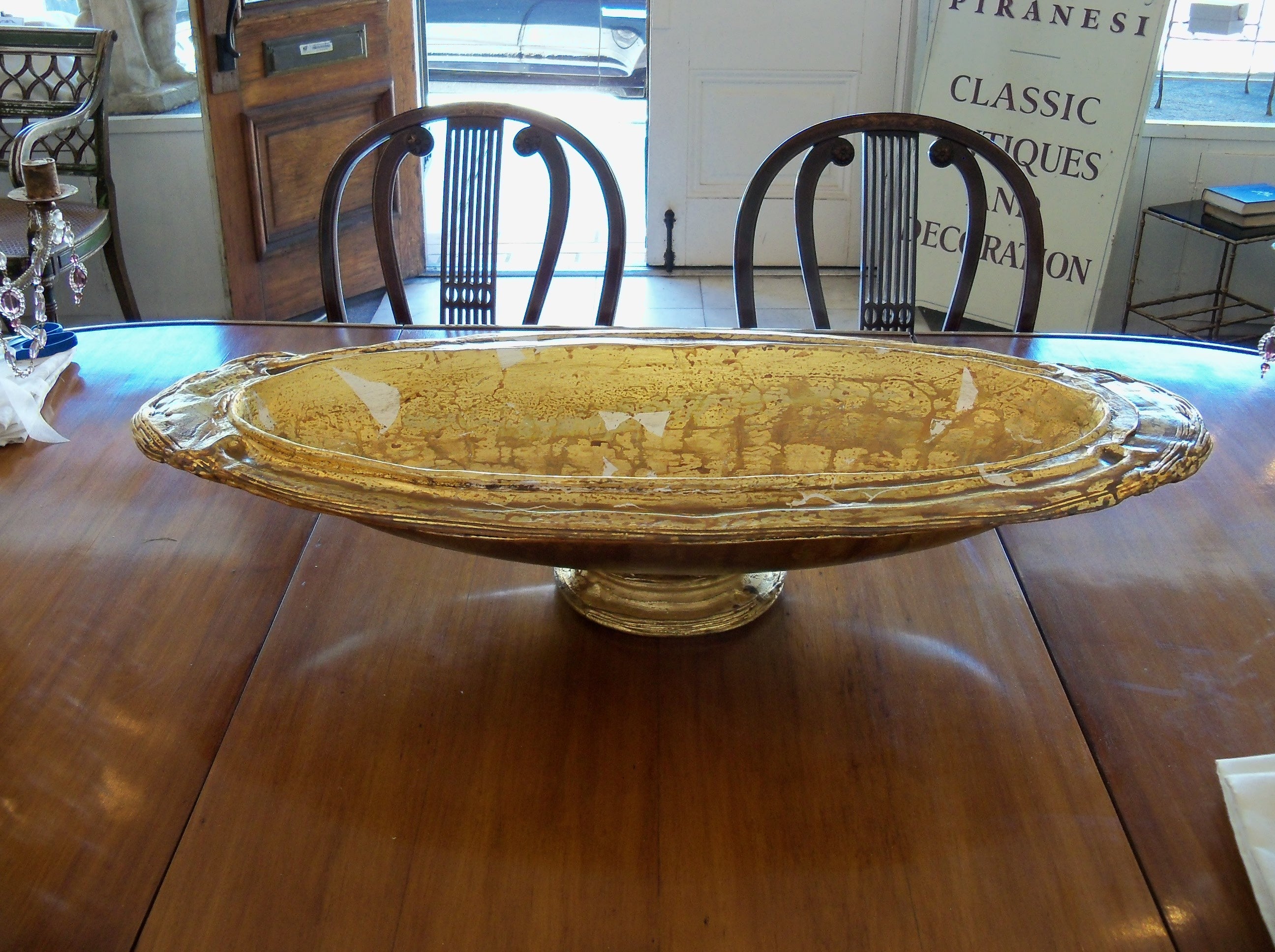 Large Glazed Ceramic Oval Footed Bowl at 1stDibs
