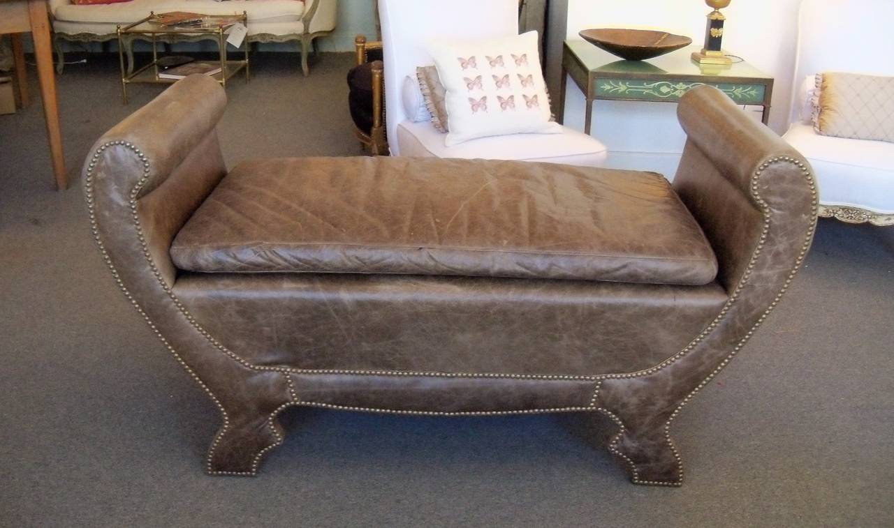 21st Century Large Leather Bench in Vintage Leather