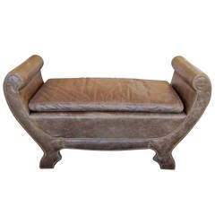 21st Century Large Leather Bench in Vintage Leather