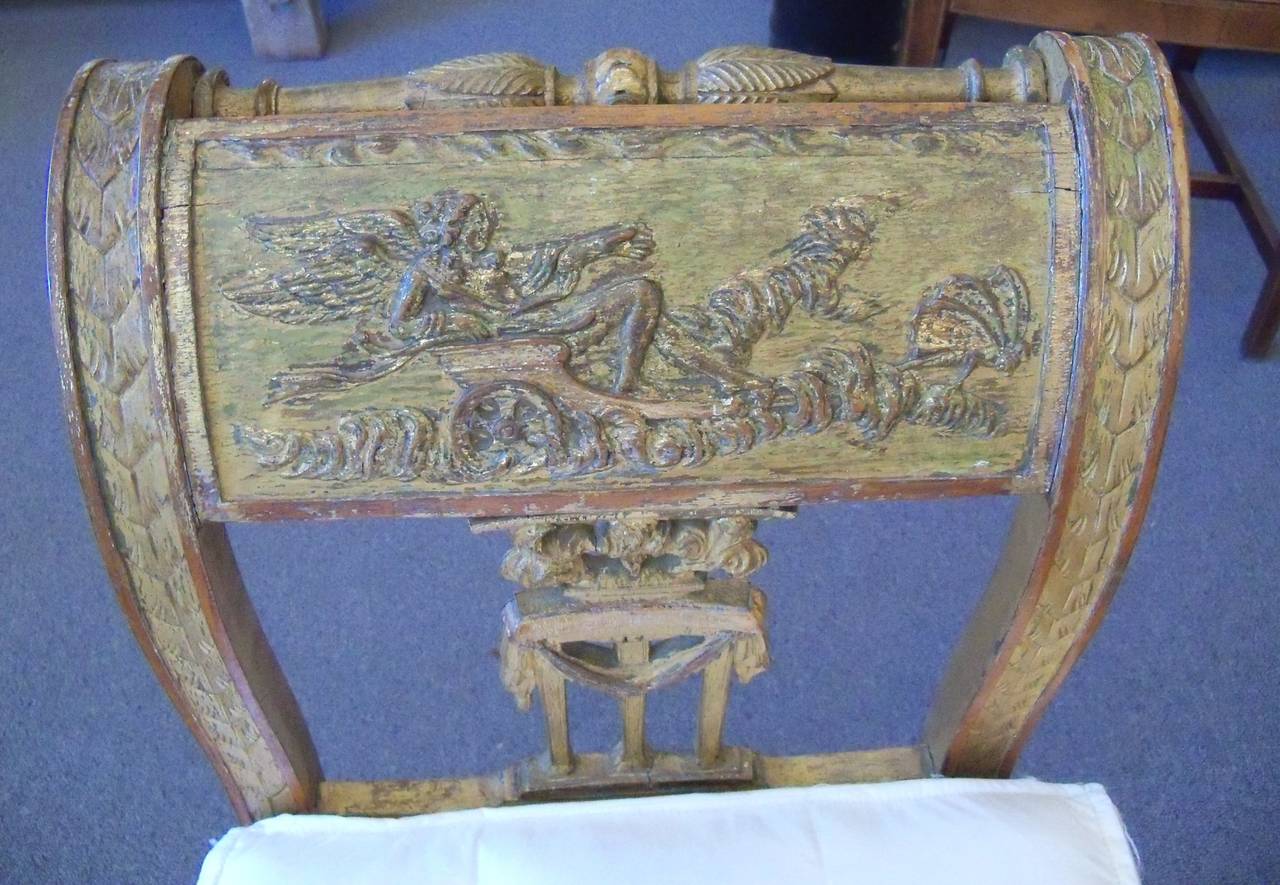 19th Century Neoclassical Style Carved Paint & Giltwood Bench with Cushion In Good Condition For Sale In New Orleans, LA