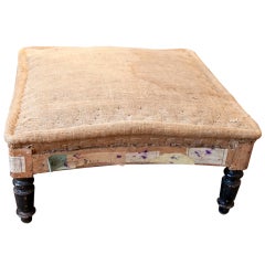 Antique Napoleon III-Style Burlap Ottoman
