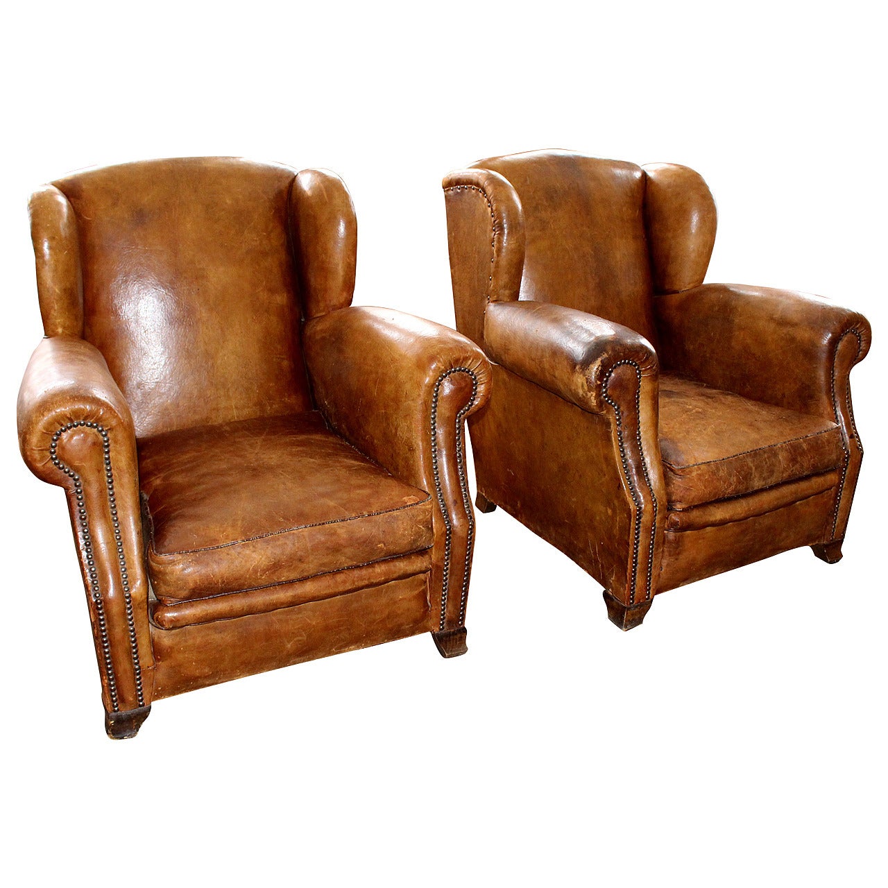 Vintage Pair of French Leather Club Chairs