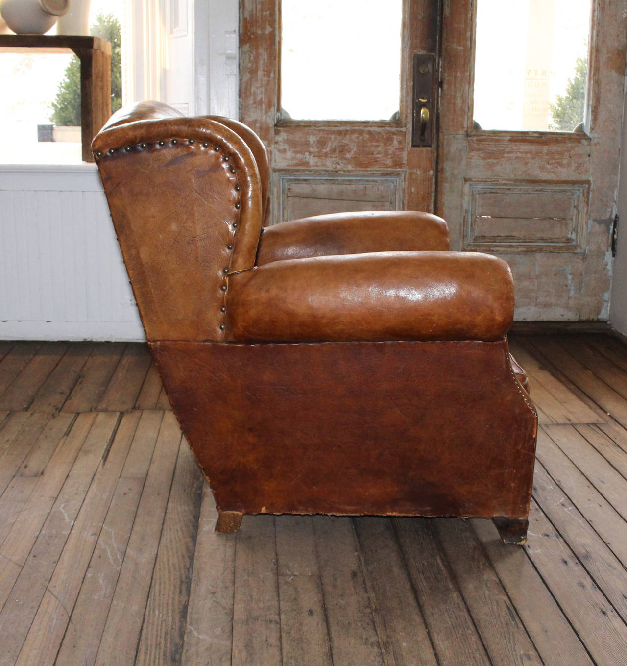 Mid-20th Century Vintage Pair of French Leather Club Chairs
