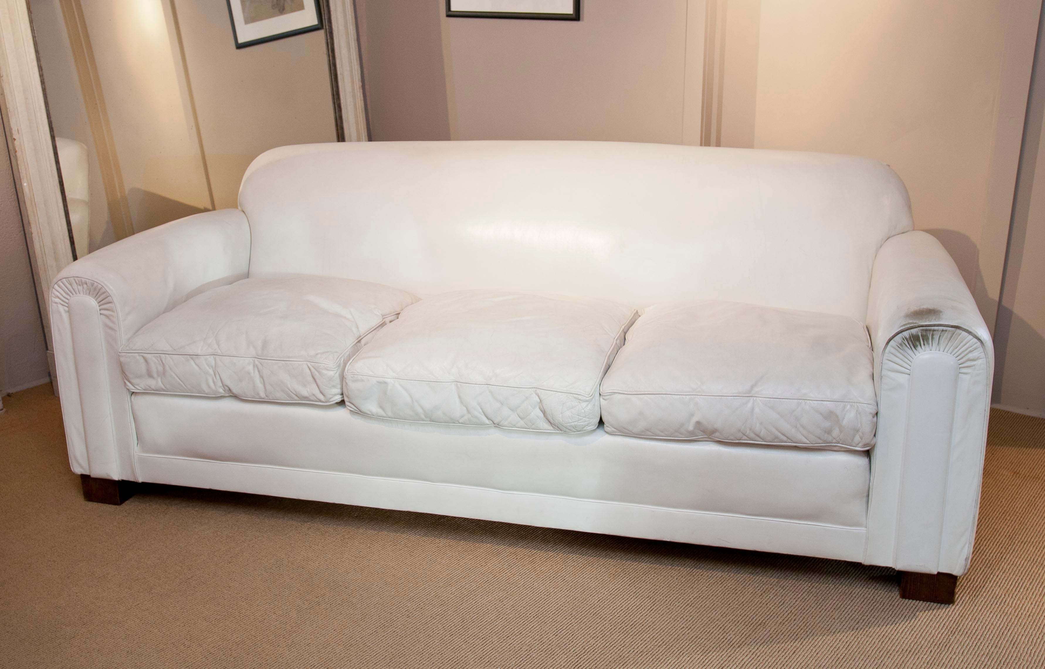Deco-style White Leather Sofa