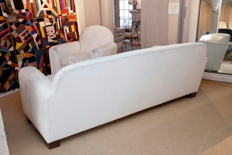 French Deco-style White Leather Sofa