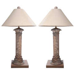 Pair of Concrete Pilaster Lamps