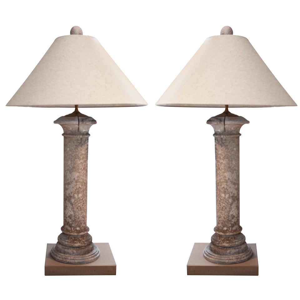 Pair of Concrete Pilaster Lamps For Sale