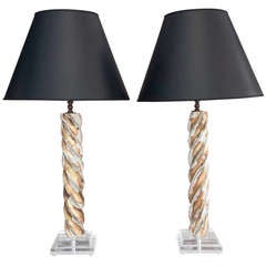 Pair of Gilt Spiral Column Lamps