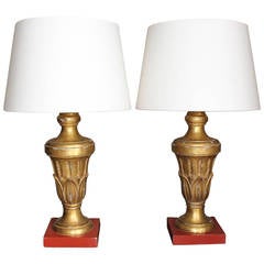 Pair of Gilt Urn-Form Table Lamps