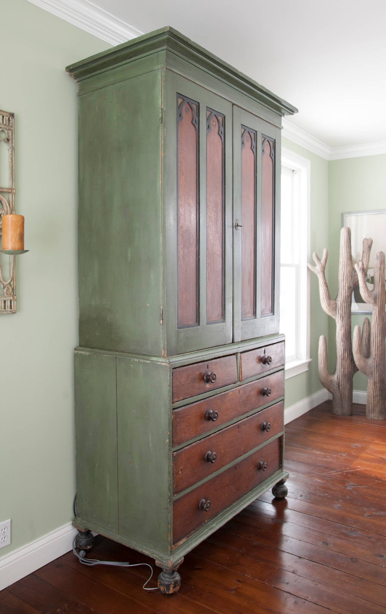 19th Century Painted, Gothic-Influenced Armoire For Sale 2
