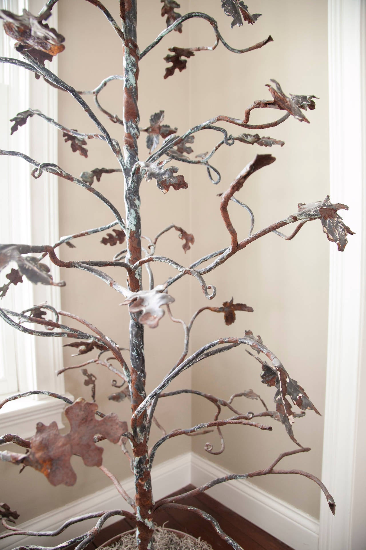 Painted Tole and Iron Tree Sculpture For Sale