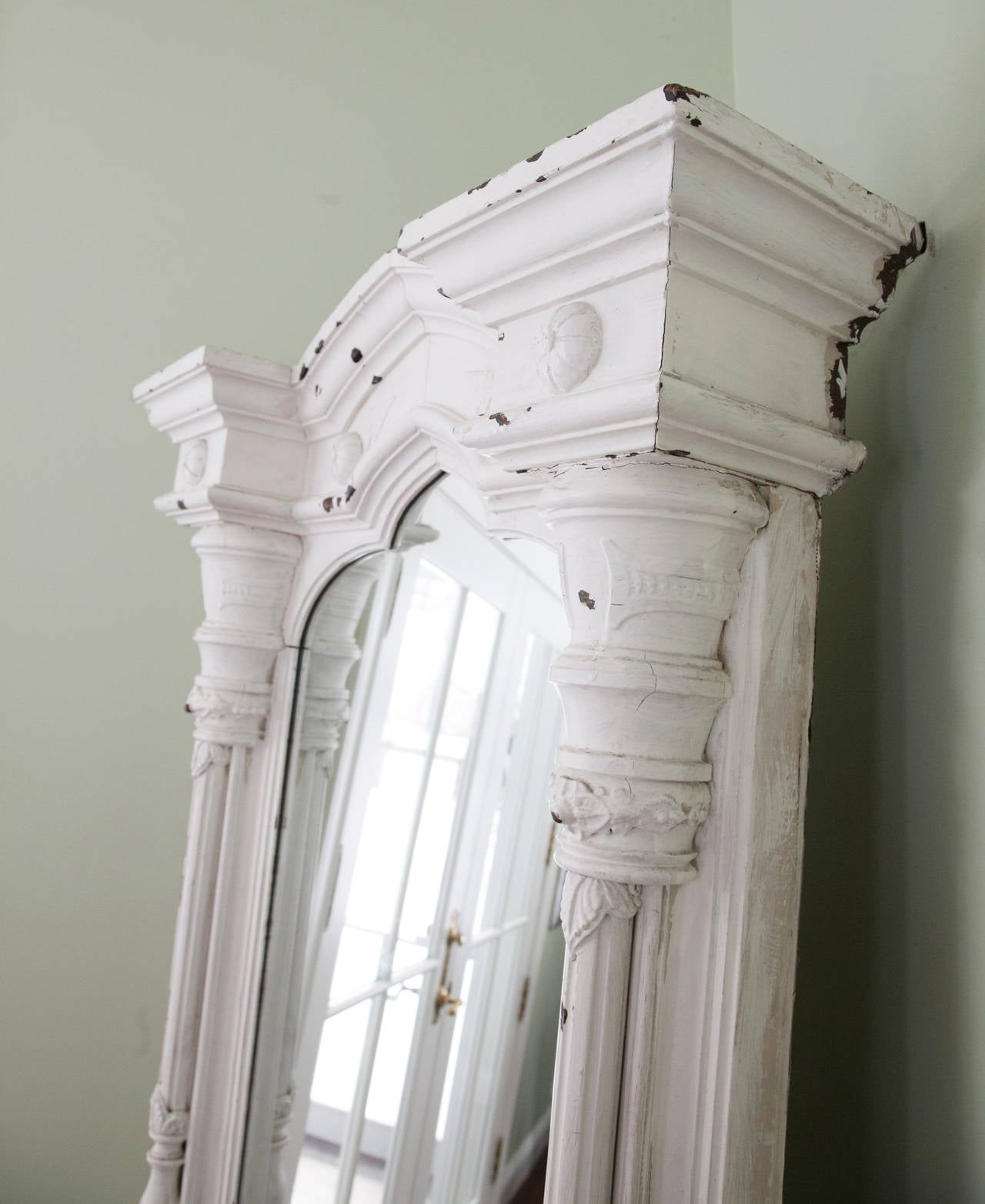 Painted Carved Architectural Mirror For Sale