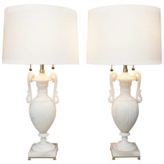 Pair of Alabaster Urn Lamps