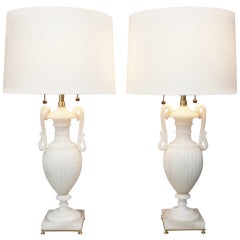 Pair of Alabaster Urn Lamps