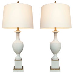 Pair of White Bisque Urn Form Lamps